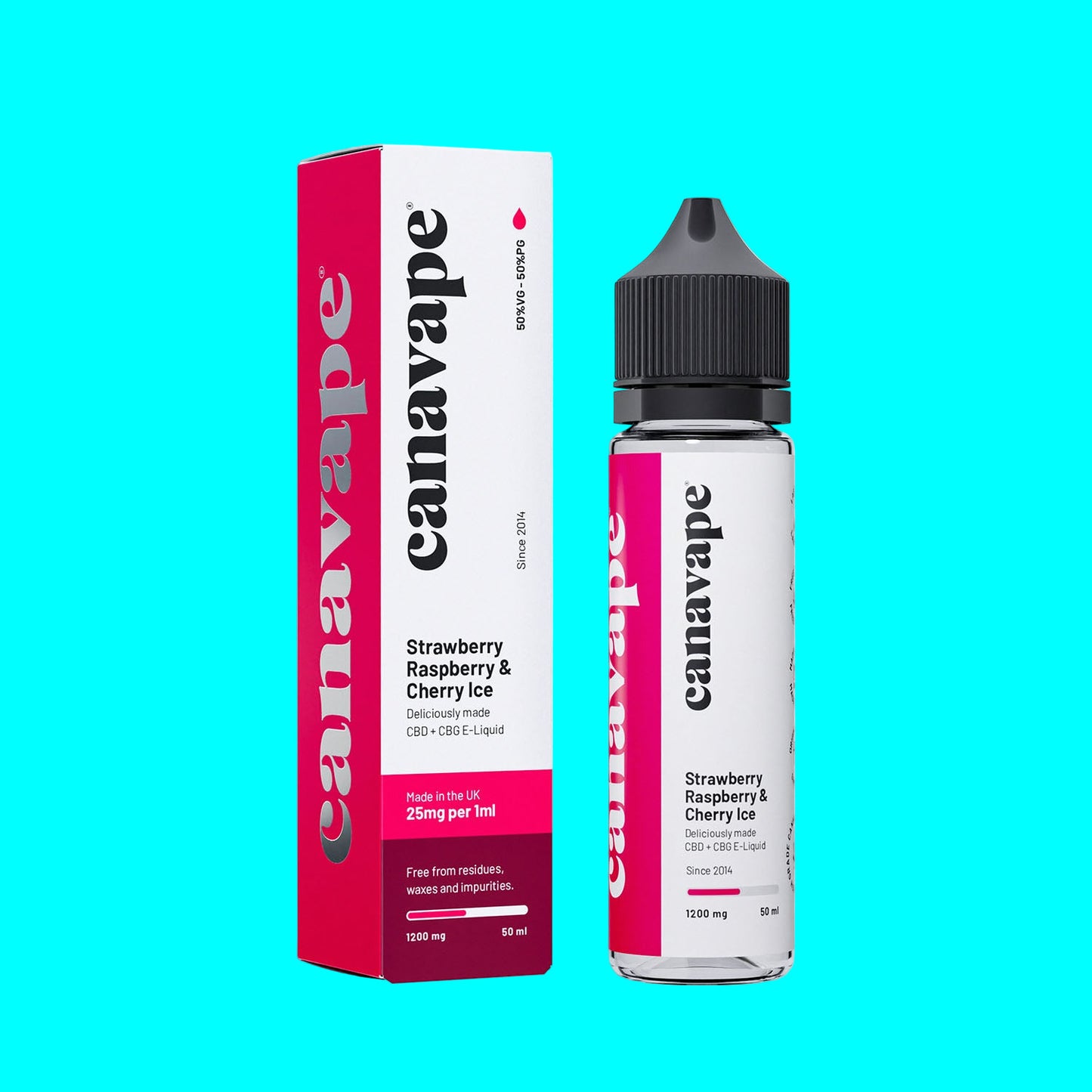 CANAVAPE CBG E LIQUID STRAWBERRY RASPBERRY CHERRY 50ML BOTTLE WITH BLACK CAP