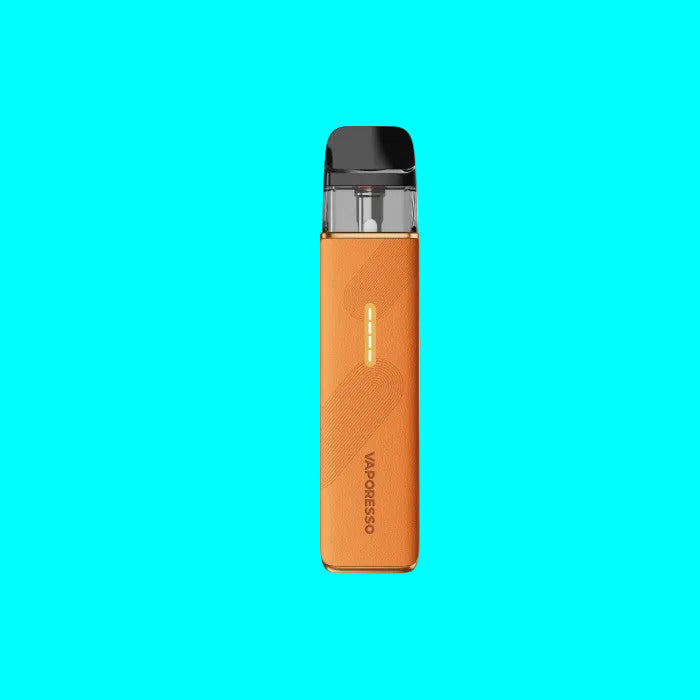Orange vape device with 'Vaporesso' branding on a white background