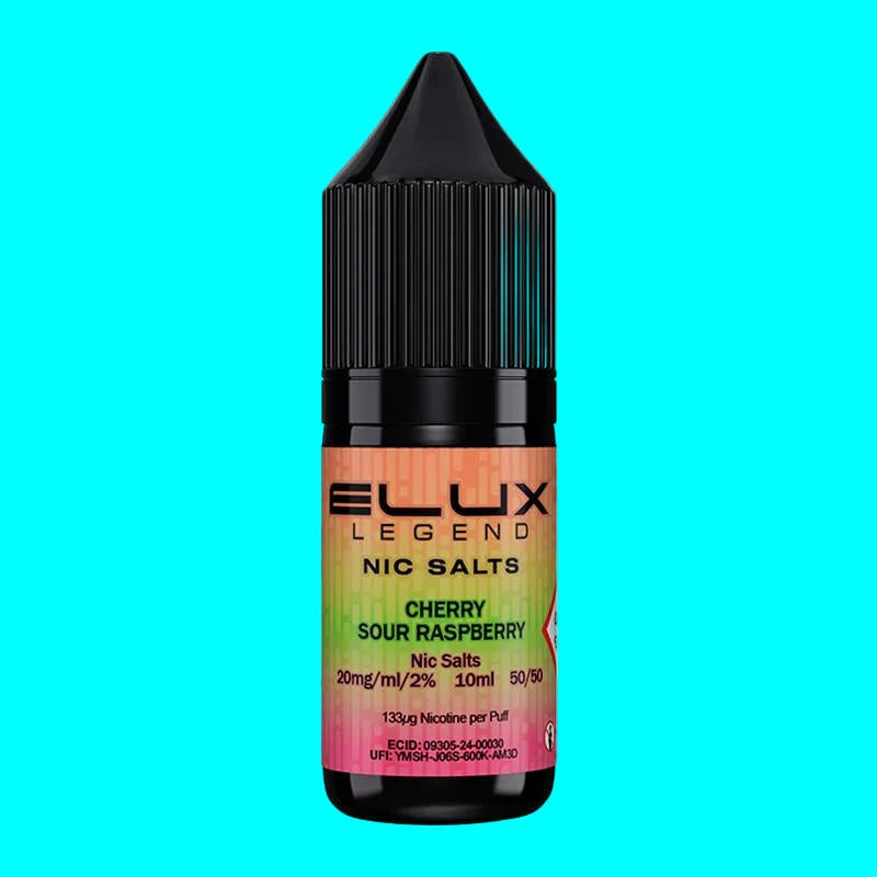 Elux Legend Nic Salts Cherry Sour Raspberry vape juice bottle on a white background