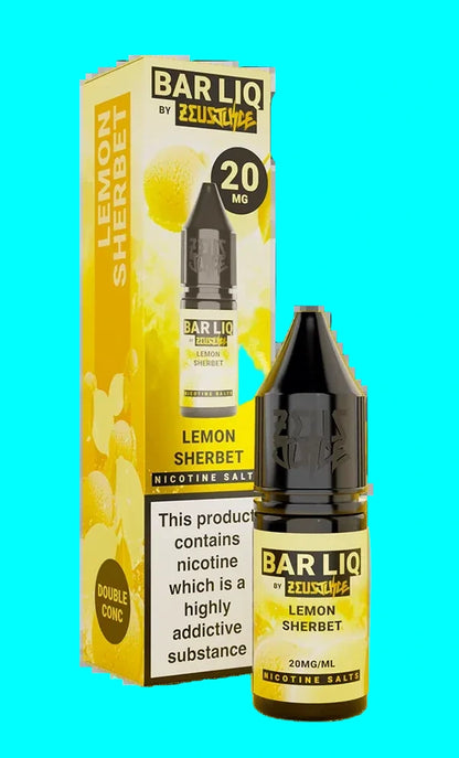 Bar Liq Lemon Sherbet vape juice bottle and packaging on a white background