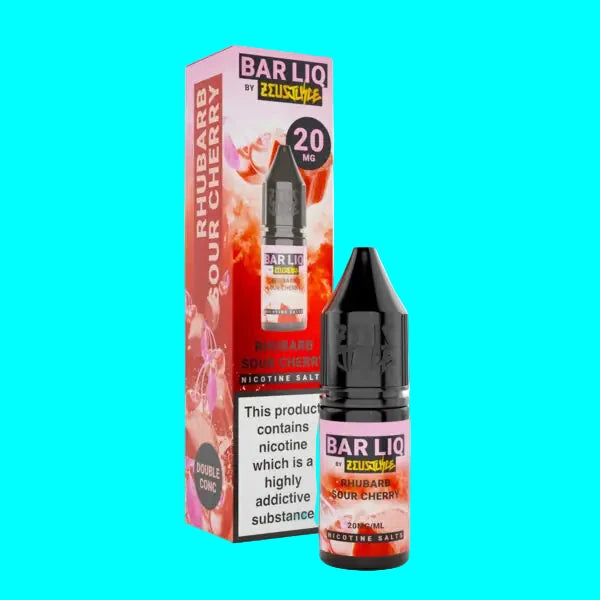 Bar Liq nicotine salt bottle and packaging on a white background rhubarb & sour cherry
