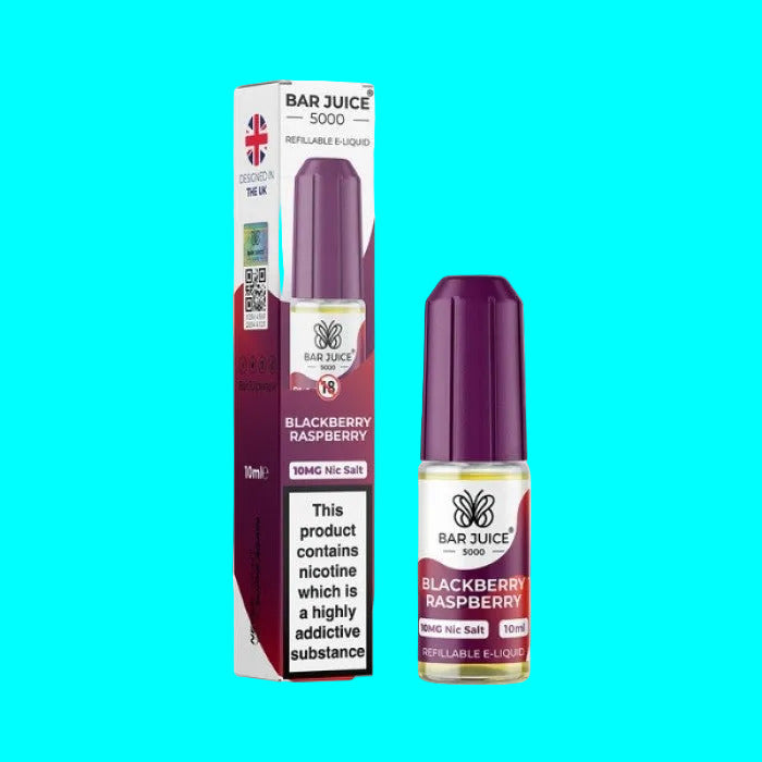 Bar Juice Blackberry Raspberry e-liquid bottle and packaging on a white background