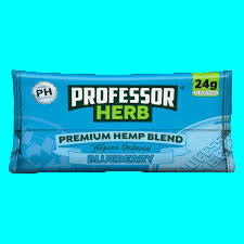 Professor Herb premium hemp blend blueberry bar on a blue background