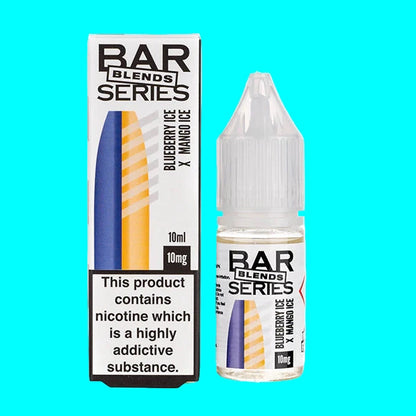 bottles of BAR SERIES BLENDS 10ML NIC SALT e-liquid in different flavors, each with a white label and clear chimney, displayed against a white background.