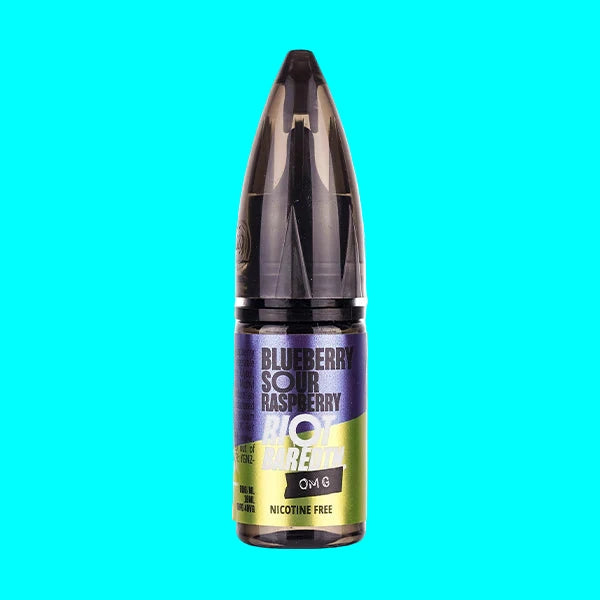 Vape juice bottle with blueberry sour raspberry flavor on a white background