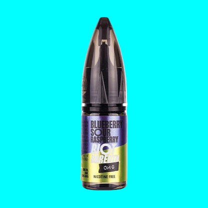 Vape juice bottle with blueberry sour raspberry flavor on a white background