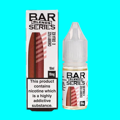 bottles of BAR SERIES BLENDS 10ML NIC SALT e-liquid in different flavors, each with a white label and clear chimney, displayed against a white background.