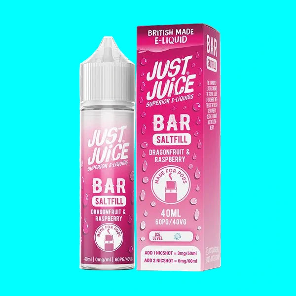 Just Juice Bar Saltfill e-liquid bottle and packaging on a white background