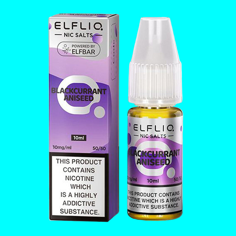 A collection of ELFLIQ Nic Salt e-liquid bottles in various flavors, displayed in a grid arrangement.
