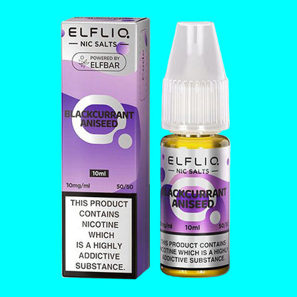A collection of ELFLIQ Nic Salt e-liquid bottles in various flavors, displayed in a grid arrangement.