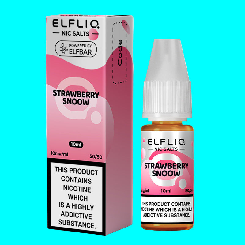 A collection of ELFLIQ Nic Salt e-liquid bottles in various flavors, displayed in a grid arrangement.