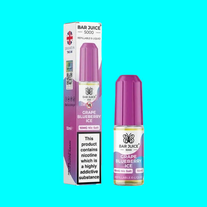 Bar Juice 5000 Grape Blueberry Ice e-liquid bottle and packaging on a white background
