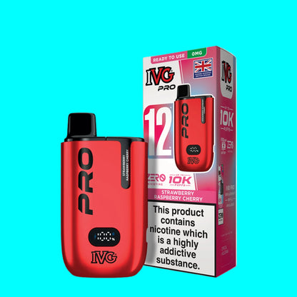 Red IVG Pro vaping device with packaging on a white background