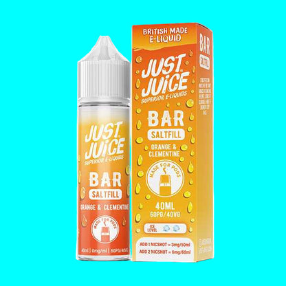 Just Juice Bar Saltfill e-liquid bottle and packaging on a white background