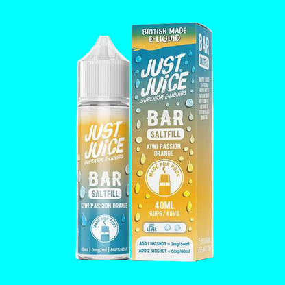 Just Juice Bar Saltfill e-liquid bottle and packaging on a white background