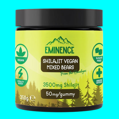 Eminence Shilajit Vegan Mixed Bears supplement jar with green and black design