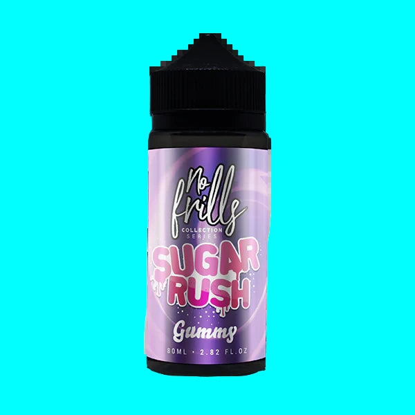 NO FRILLS GUMMY SUGAR RUSH BOTTLE WITH PURPLE BACKGROUND