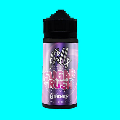 NO FRILLS GUMMY SUGAR RUSH BOTTLE WITH PURPLE BACKGROUND