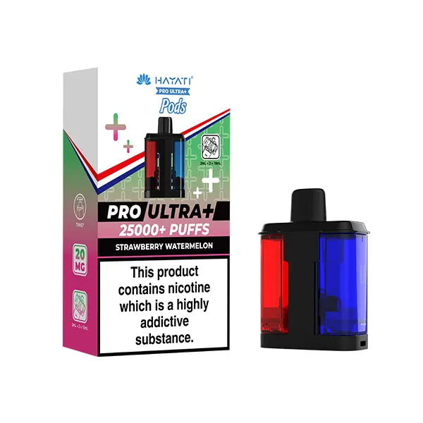 Hayati Pro Ultra+ vape device and packaging on a white background