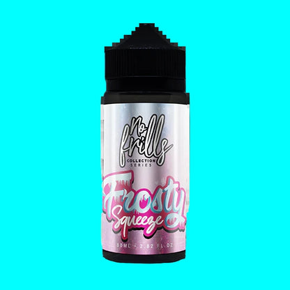 Bottle labeled 'Frosty Squeeze' with colorful text on a white background