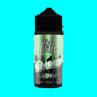 Vape juice bottle with green label on white background