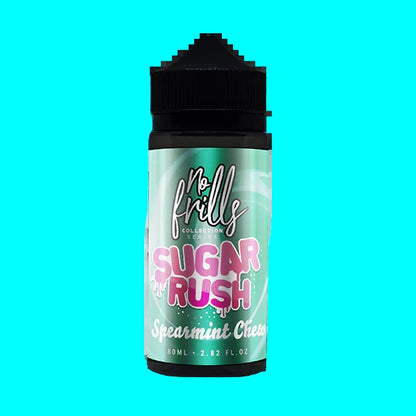 NO FRILLS SUGAR RUSH SPEARMINT CHEW BLACK BOTTLE WITH GREEN LABEL