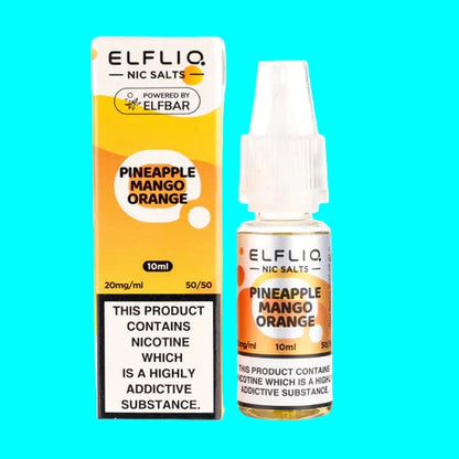 A collection of ELFLIQ Nic Salt e-liquid bottles in various flavors, displayed in a grid arrangement.