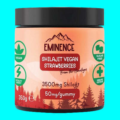 Eminence Shilajit Vegan Strawberries supplement jar on a white background