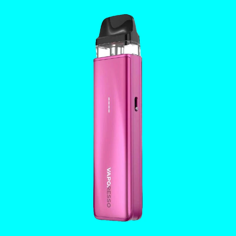 Pink vape device with black top on a white background