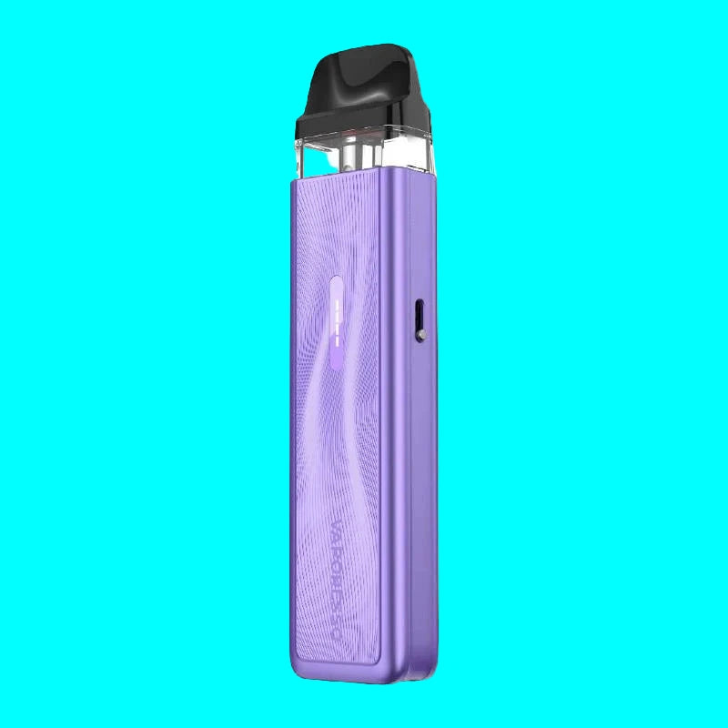 Purple vape device with black top on a white background