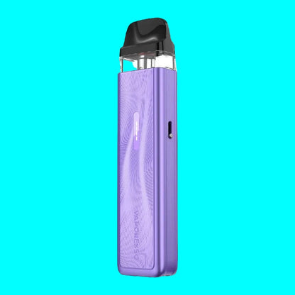 Purple vape device with black top on a white background