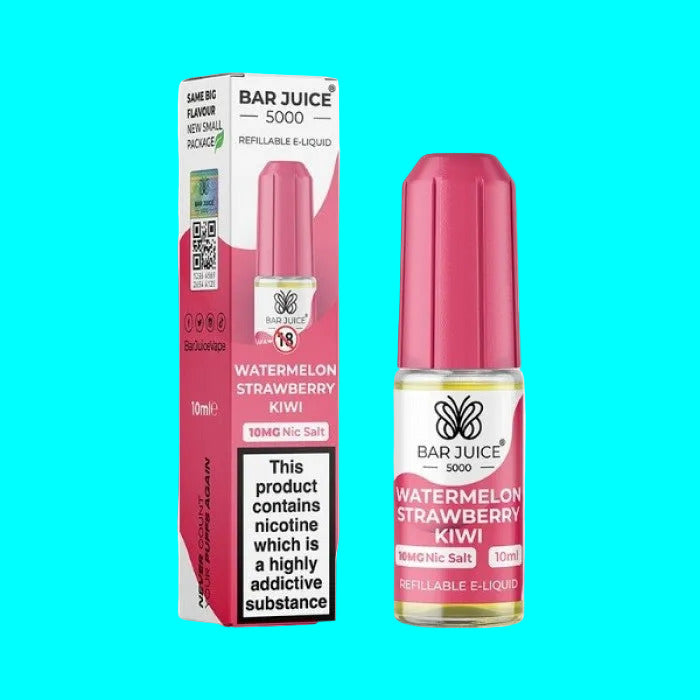 Bar Juice 5000 Watermelon Strawberry Kiwi e-liquid bottle and packaging on a white background
