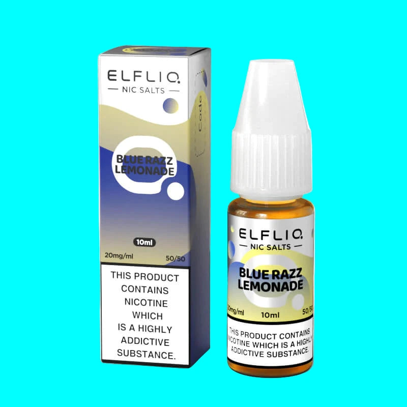 A collection of ELFLIQ Nic Salt e-liquid bottles in various flavors, displayed in a grid arrangement.