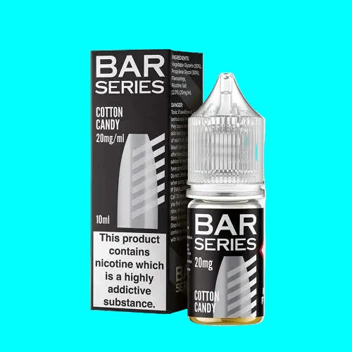 A collection of BAR SERIES 10ml nicotine salt e-liquid bottles in various flavors, designed for mouth-to-lung vaping.