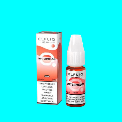 A collection of ELFLIQ Nic Salt e-liquid bottles in various flavors, displayed in a grid arrangement.
