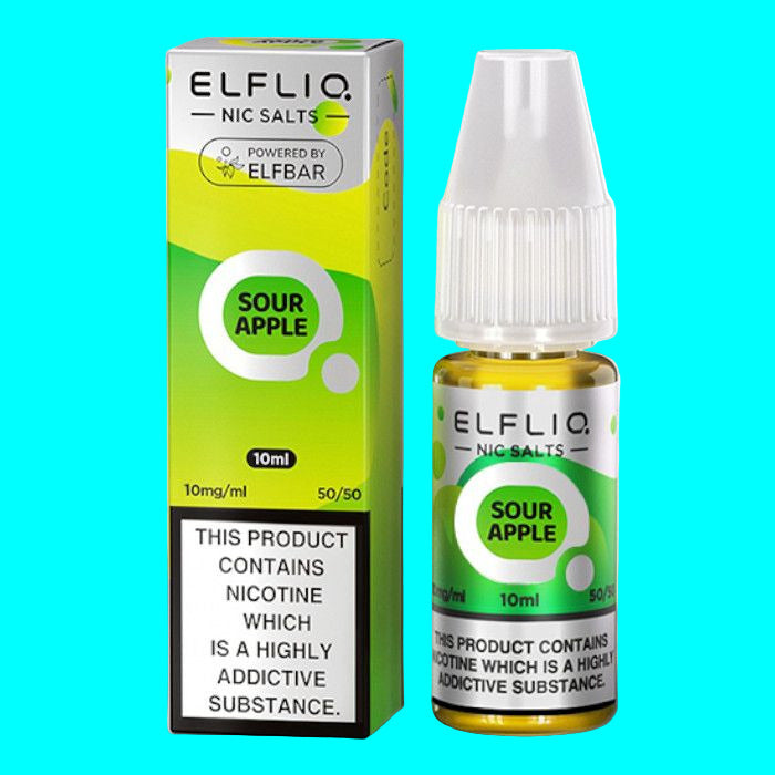 A collection of ELFLIQ Nic Salt e-liquid bottles in various flavors, displayed in a grid arrangement.