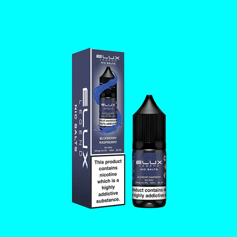 Elux Nic Salts Blueberry Raspberry e-liquid bottle and packaging on a white background
