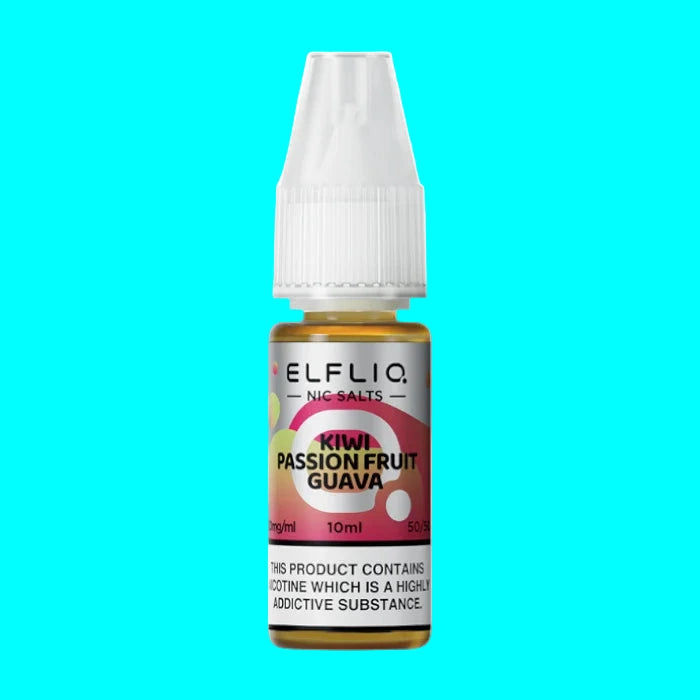 A collection of ELFLIQ Nic Salt e-liquid bottles in various flavors, displayed in a grid arrangement.