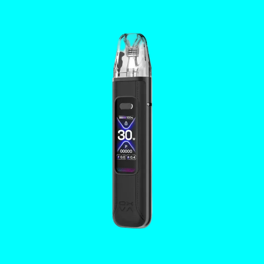 Black electronic device with digital display on a white background