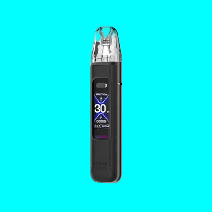 Black electronic device with digital display on a white background