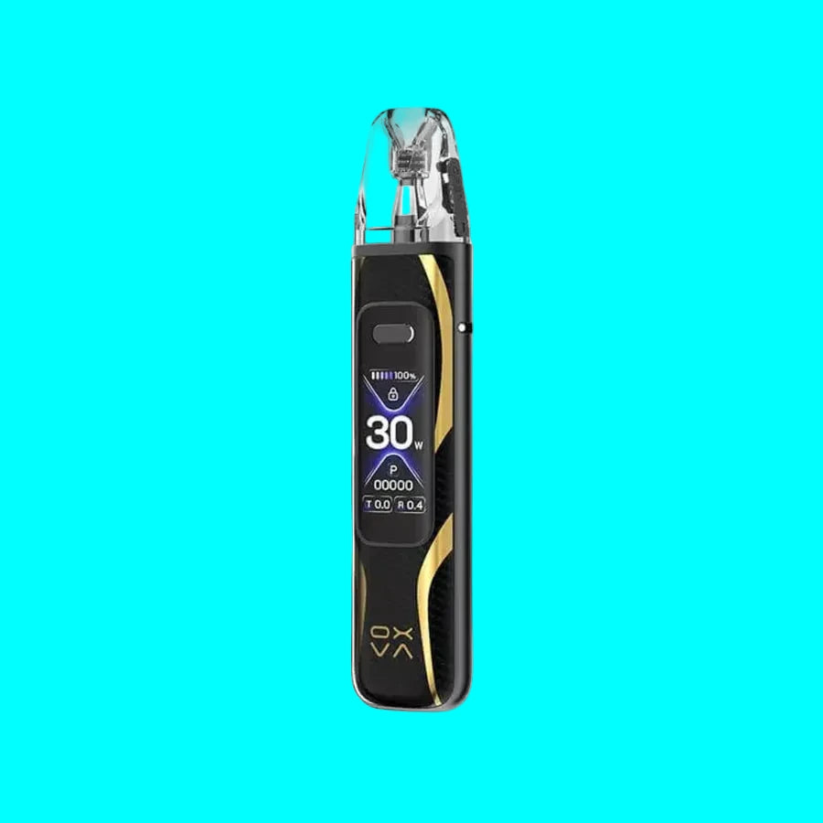 Black and gold vape device on a white background