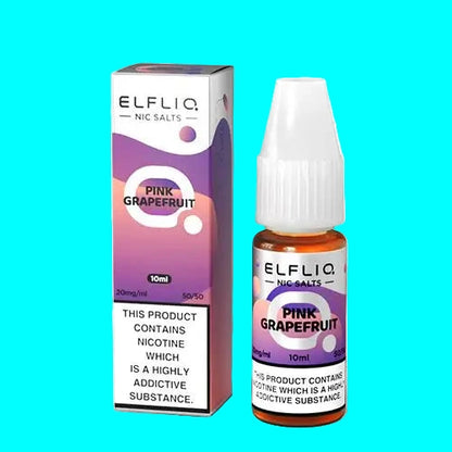 A collection of ELFLIQ Nic Salt e-liquid bottles in various flavors, arranged in a grid pattern.