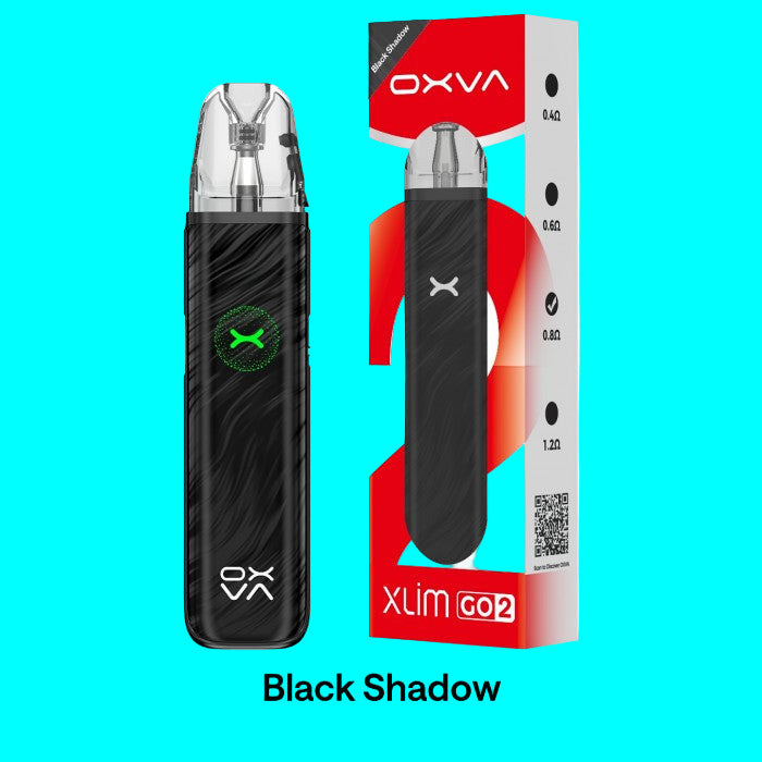 OXVA vaping device and packaging on a white background