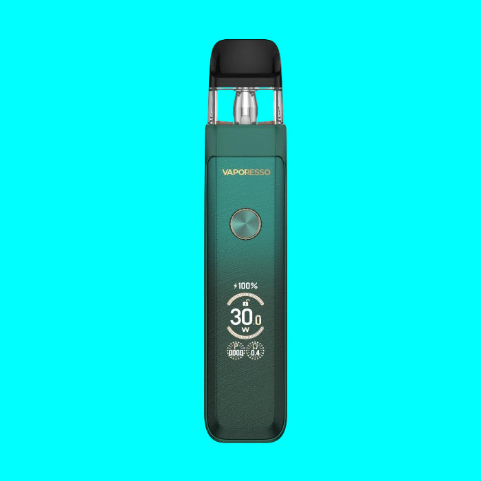 Green vape device with 'Vaporesso' branding on a white background
