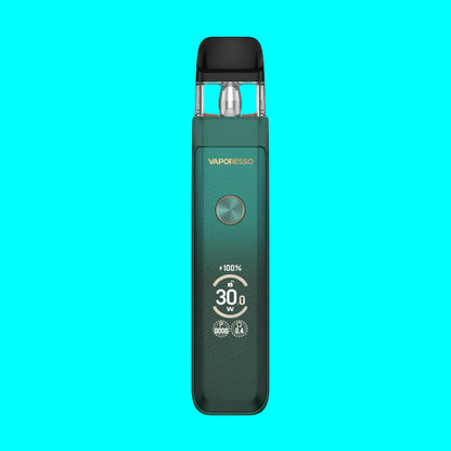Green vape device with 'Vaporesso' branding on a white background