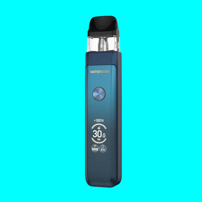 Blue Vaporesso vaping device on a white background