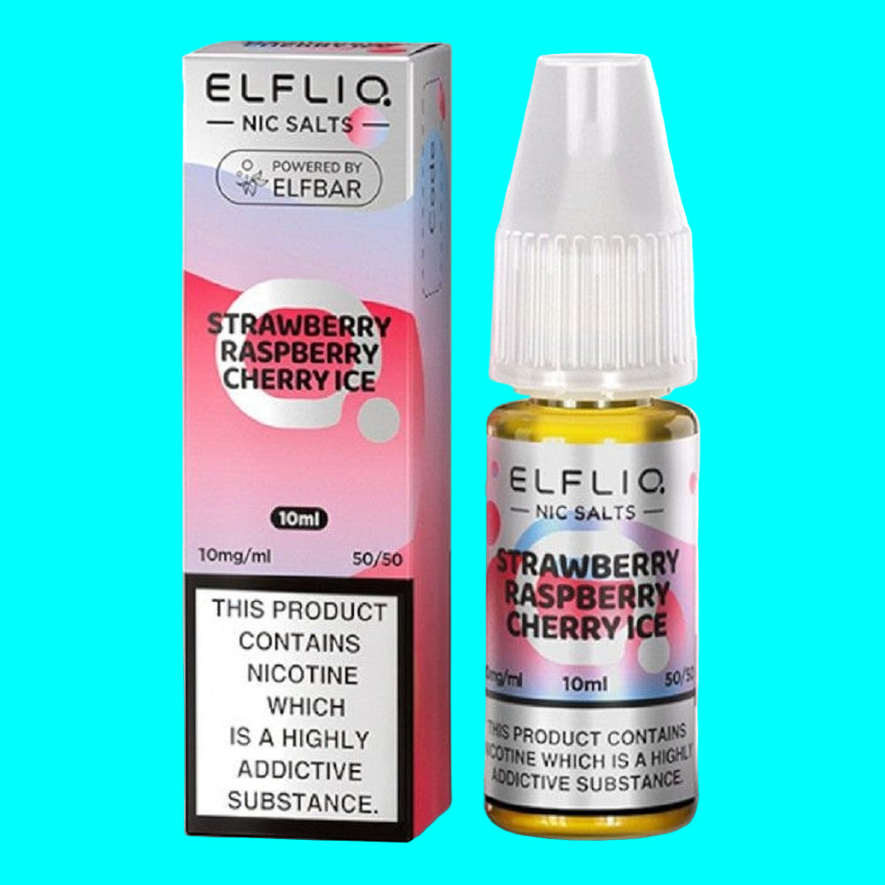 A collection of ELFLIQ Nic Salt e-liquid bottles in various flavors, displayed in a grid arrangement.