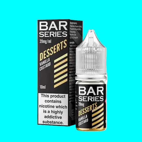 A collection of BAR SERIES 10ml nicotine salt e-liquid bottles in various flavors, designed for mouth-to-lung vaping.