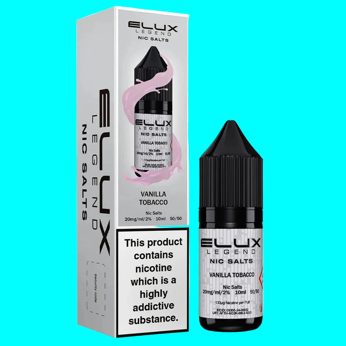 Elux Legend Nic Salts Vanilla Tobacco e-liquid packaging on a white background