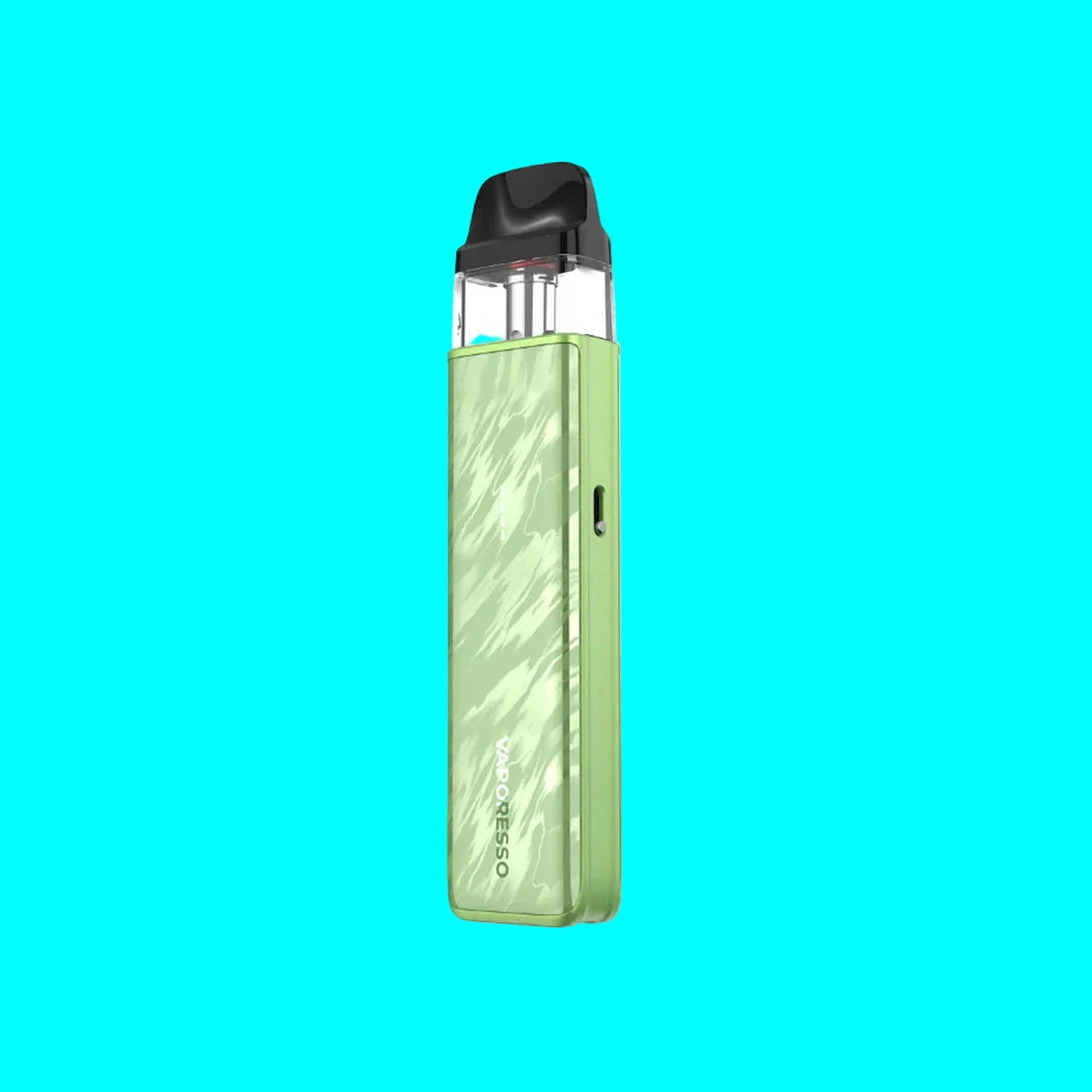 Green vape device with a black top on a white background